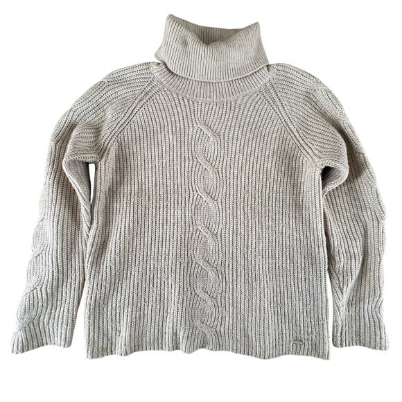 Calvin Klein Cream Cable Knit Turtleneck Sweater S Chunky Cozy Rory Gilmore Y2K - Picture 3 of 11